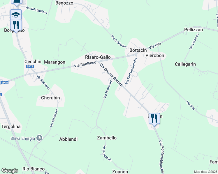 map of restaurants, bars, coffee shops, grocery stores, and more near 49 Via Vicinale Pomarolo in Provincia di Padova