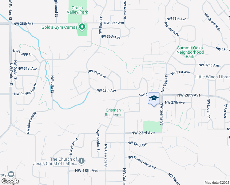 map of restaurants, bars, coffee shops, grocery stores, and more near 2546 Northwest 29th Avenue in Camas
