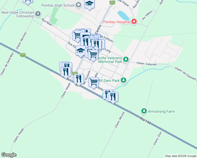 map of restaurants, bars, coffee shops, grocery stores, and more near 59 Rue Frontenac in Shawville