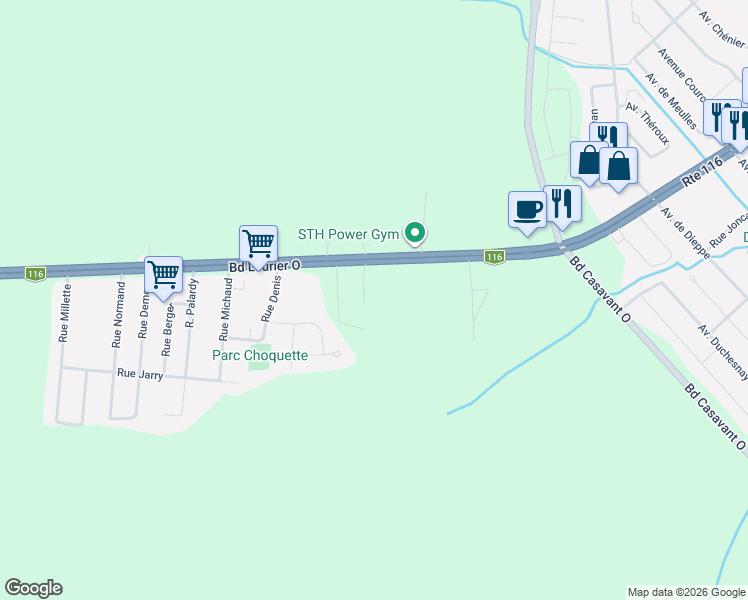 map of restaurants, bars, coffee shops, grocery stores, and more near in Saint-Hyacinthe