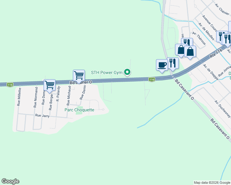 map of restaurants, bars, coffee shops, grocery stores, and more near in Saint-Hyacinthe