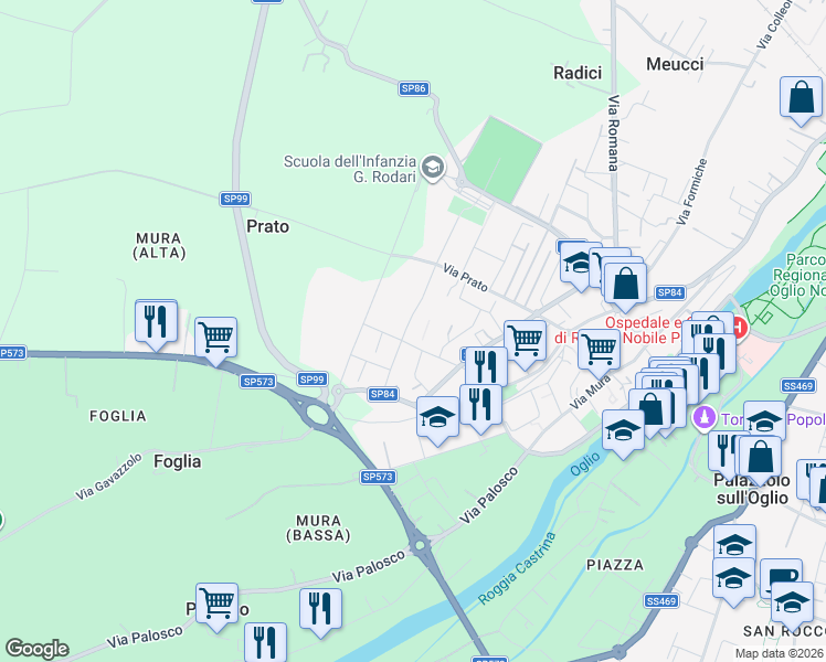 map of restaurants, bars, coffee shops, grocery stores, and more near 31 Via Matteo Pedrali in Provincia di Brescia