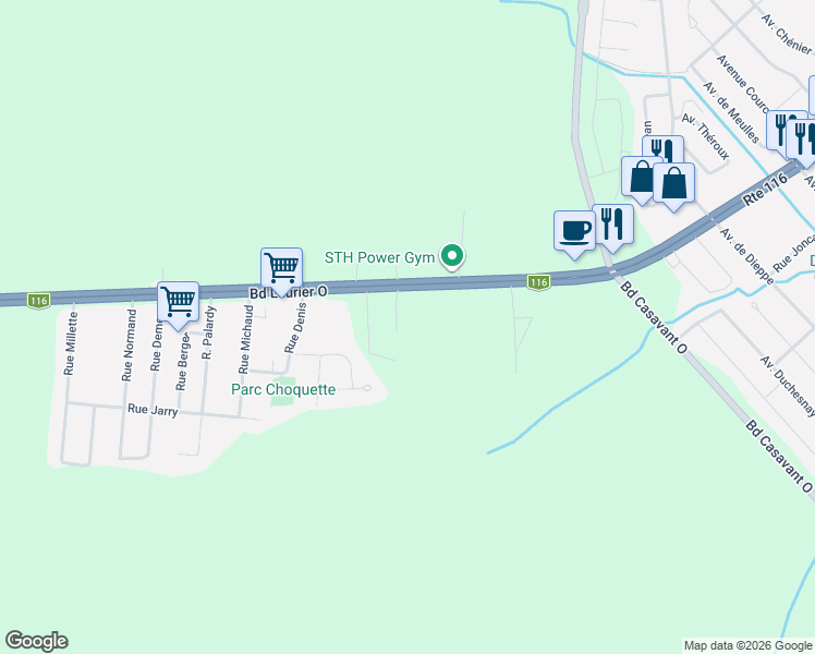 map of restaurants, bars, coffee shops, grocery stores, and more near in Saint-Hyacinthe