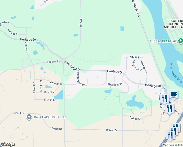 map of restaurants, bars, coffee shops, grocery stores, and more near 1206 Liberty Court in Sartell