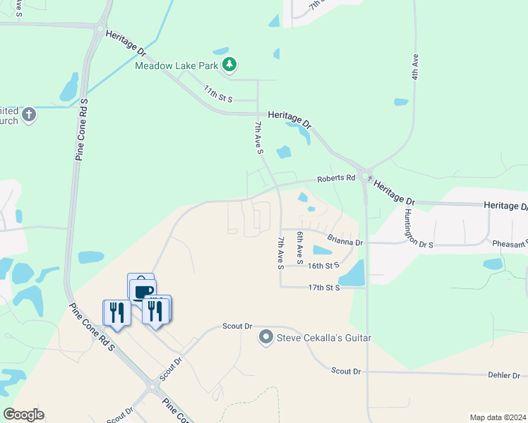 map of restaurants, bars, coffee shops, grocery stores, and more near 700 Roberts Road in Sartell