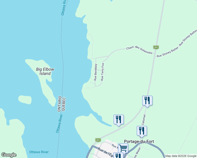 map of restaurants, bars, coffee shops, grocery stores, and more near 17 Rue Benthley in Portage-du-Fort
