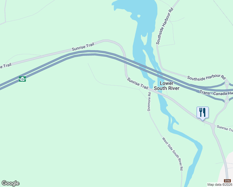 map of restaurants, bars, coffee shops, grocery stores, and more near 142 Lower South River Loop in Antigonish