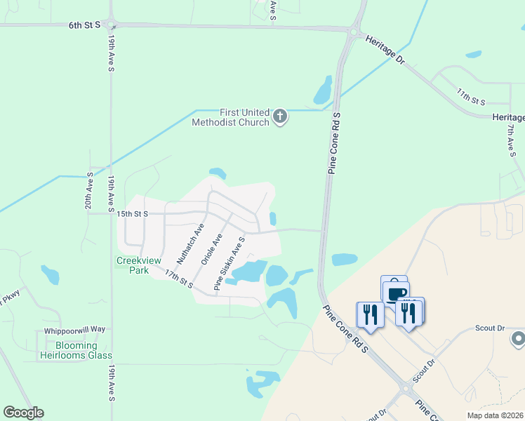 map of restaurants, bars, coffee shops, grocery stores, and more near 1109 Mockingbird Loop in Sartell