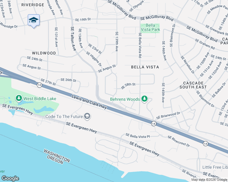 map of restaurants, bars, coffee shops, grocery stores, and more near 13719 Southeast 28th Circle in Vancouver