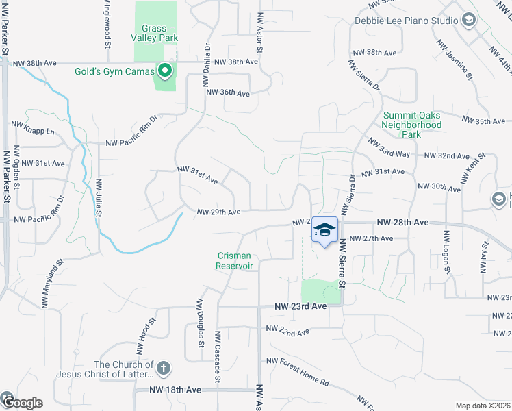 map of restaurants, bars, coffee shops, grocery stores, and more near 2445 Northwest 29th Avenue in Camas