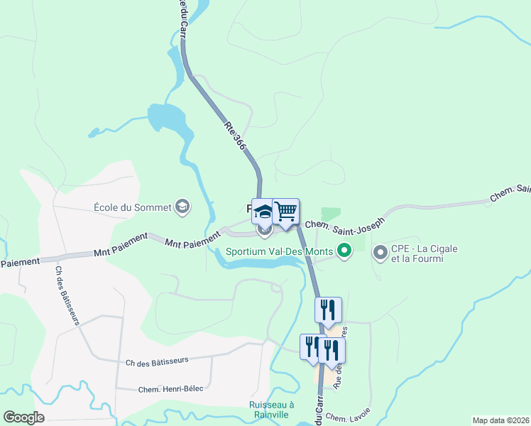 map of restaurants, bars, coffee shops, grocery stores, and more near 1714 Route du Carrefour in Val-des-Monts
