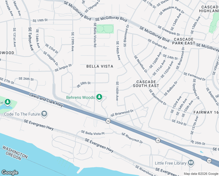 map of restaurants, bars, coffee shops, grocery stores, and more near 14316 Southeast 29th Circle in Vancouver