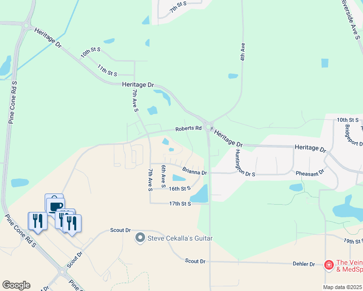 map of restaurants, bars, coffee shops, grocery stores, and more near 687/3 Brianna Drive in Sartell