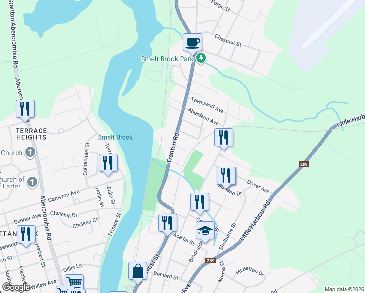 map of restaurants, bars, coffee shops, grocery stores, and more near 22 Liberty Avenue in New Glasgow