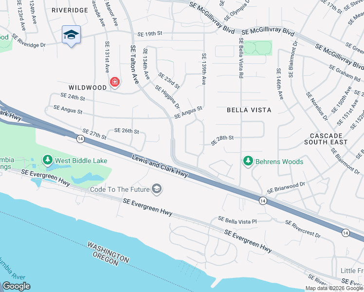 map of restaurants, bars, coffee shops, grocery stores, and more near 13616 Southeast Cascade Park Drive in Vancouver