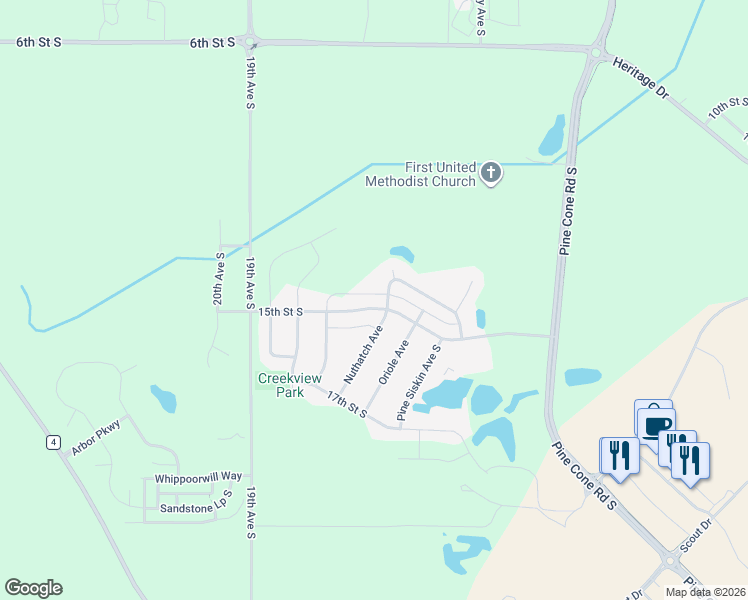 map of restaurants, bars, coffee shops, grocery stores, and more near 1400 15th Street South in Sartell