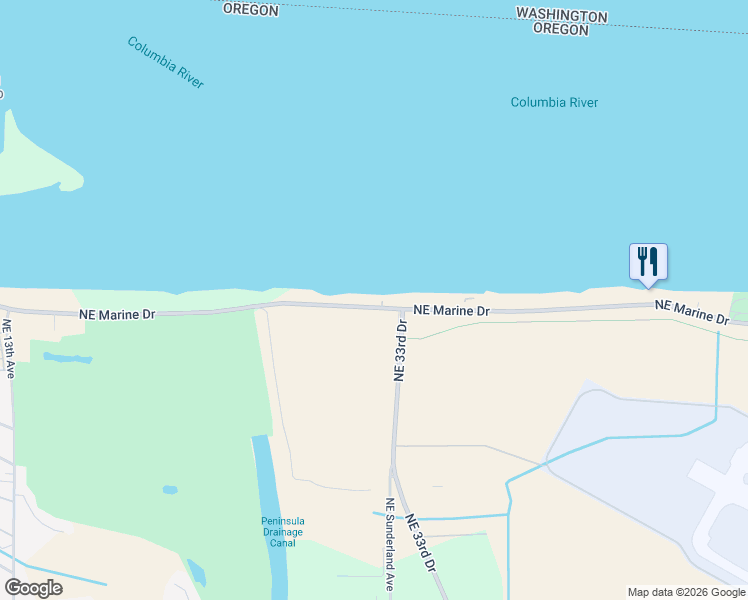 map of restaurants, bars, coffee shops, grocery stores, and more near 2901 Northeast Marine Drive in Portland