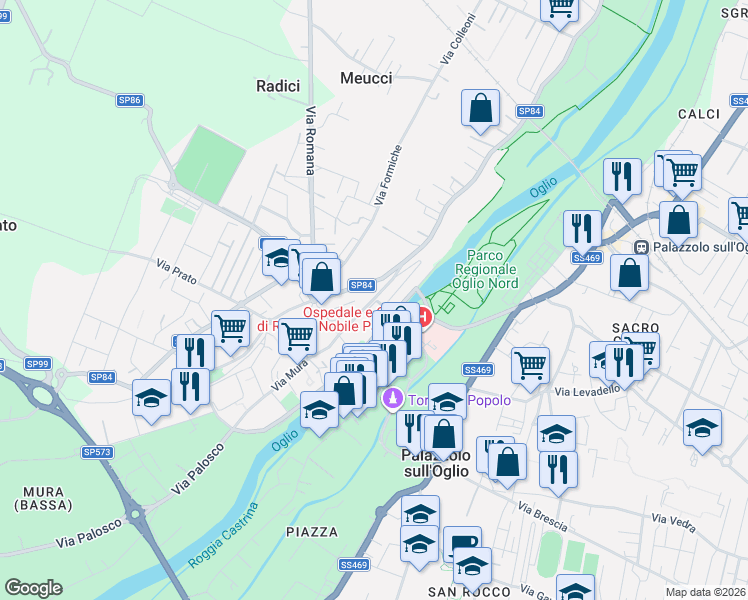 map of restaurants, bars, coffee shops, grocery stores, and more near 15 Via Gianbattista Sufflico in Palazzolo sull'Oglio