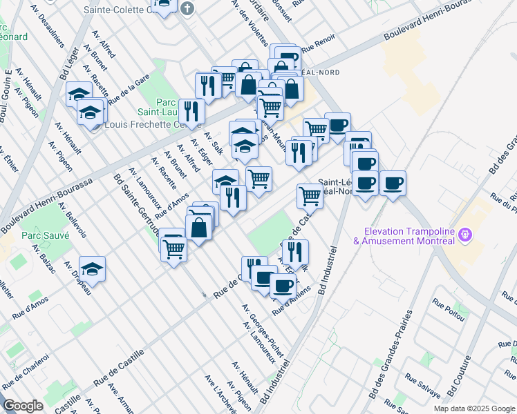 map of restaurants, bars, coffee shops, grocery stores, and more near 5266 Rue de Charleroi in Montreal