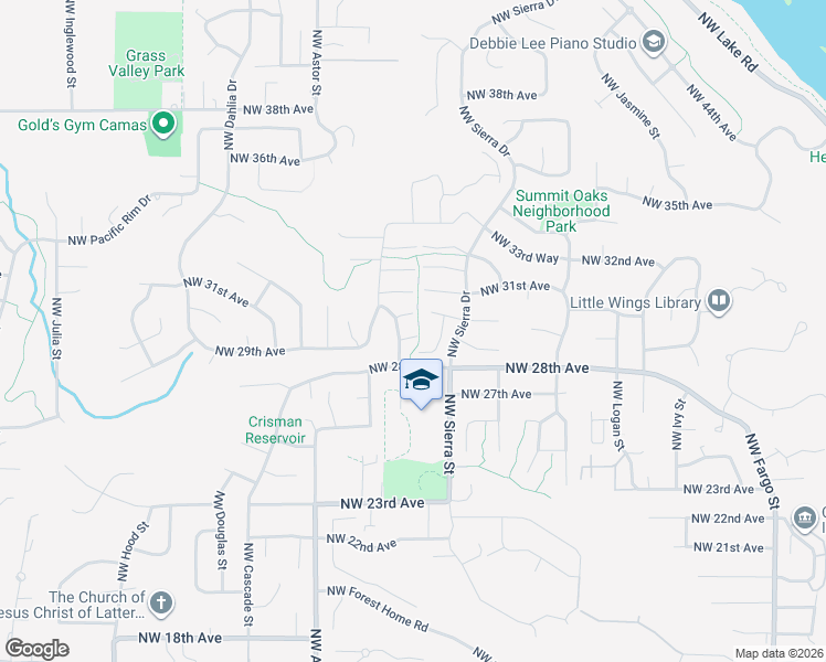 map of restaurants, bars, coffee shops, grocery stores, and more near 3022 Northwest Utah Street in Camas