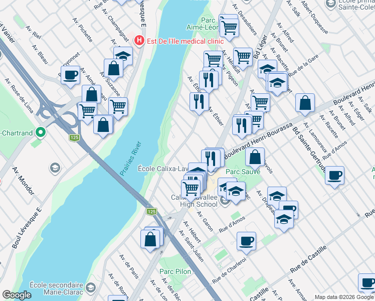 map of restaurants, bars, coffee shops, grocery stores, and more near 11786 Avenue Armand-Lavergne in Montrã©Al