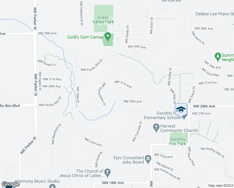 map of restaurants, bars, coffee shops, grocery stores, and more near 2948 Northwest Dahlia Drive in Camas
