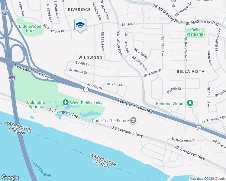 map of restaurants, bars, coffee shops, grocery stores, and more near 13210 Southeast 27th Street in Vancouver