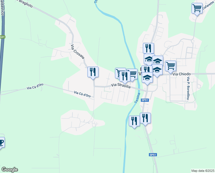 map of restaurants, bars, coffee shops, grocery stores, and more near 102 Via Strasilia in Bolzano Vicentino