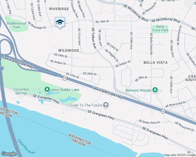 map of restaurants, bars, coffee shops, grocery stores, and more near 13313 Southeast 26th Street in Vancouver
