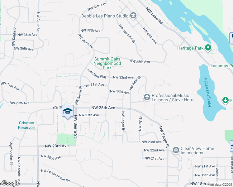 map of restaurants, bars, coffee shops, grocery stores, and more near 1402 Northwest 30th Avenue in Camas