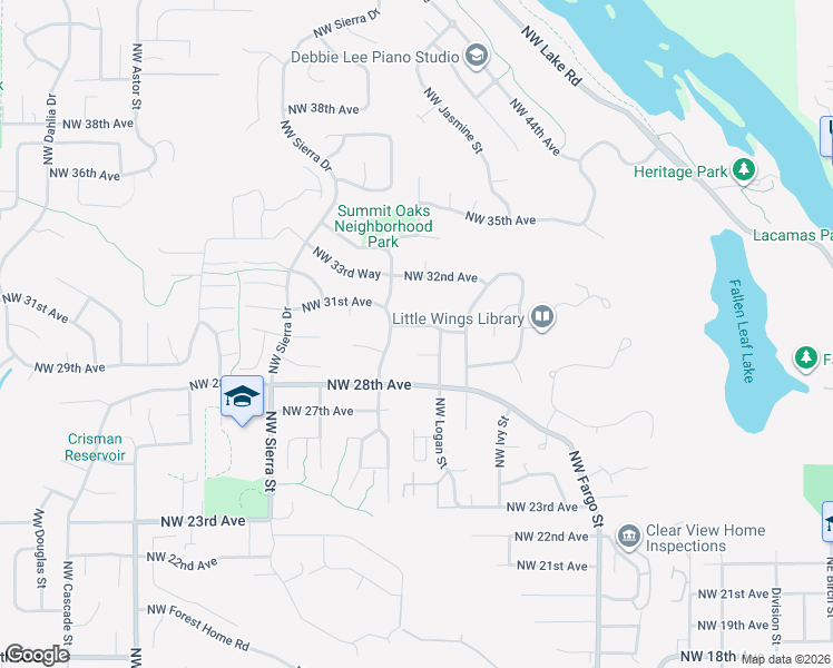map of restaurants, bars, coffee shops, grocery stores, and more near 1402 Northwest 30th Avenue in Camas