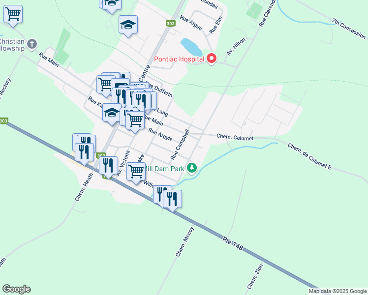 map of restaurants, bars, coffee shops, grocery stores, and more near 196 Rue Argyle in Shawville