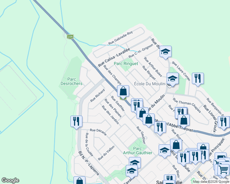 map of restaurants, bars, coffee shops, grocery stores, and more near 946 Montée Sainte-Julie in Sainte-Julie