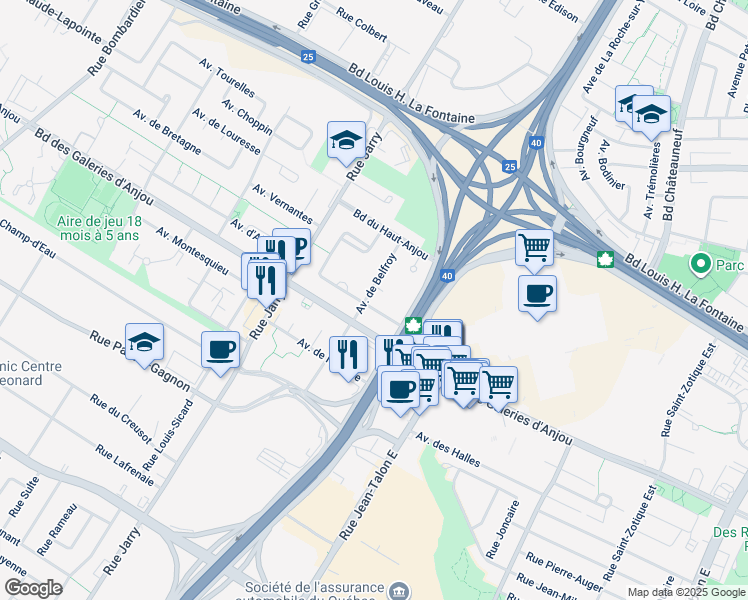 map of restaurants, bars, coffee shops, grocery stores, and more near in Montreal