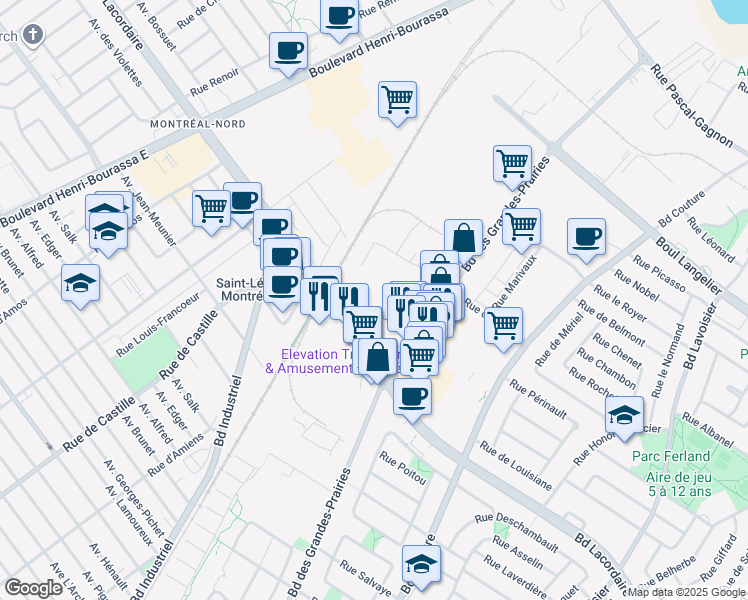 map of restaurants, bars, coffee shops, grocery stores, and more near in Montreal