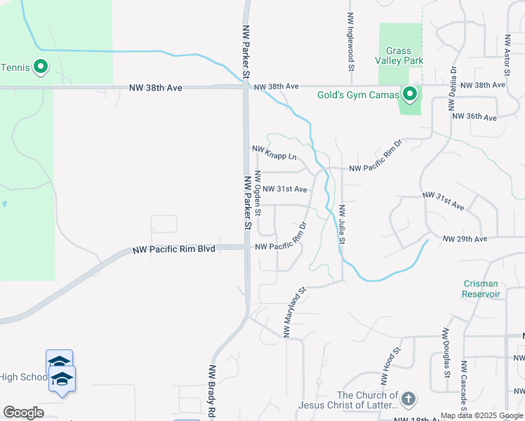 map of restaurants, bars, coffee shops, grocery stores, and more near 2952 Northwest Ogden Street in Camas