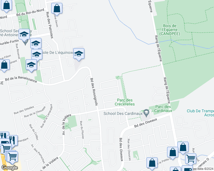 map of restaurants, bars, coffee shops, grocery stores, and more near 120 Rue du Mont-Royal in Laval