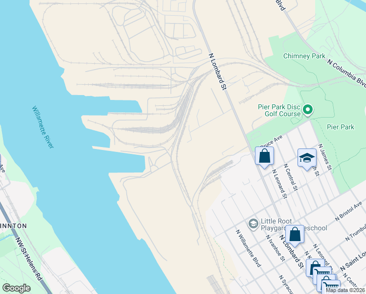 map of restaurants, bars, coffee shops, grocery stores, and more near 6900 North Roberts Avenue in Portland