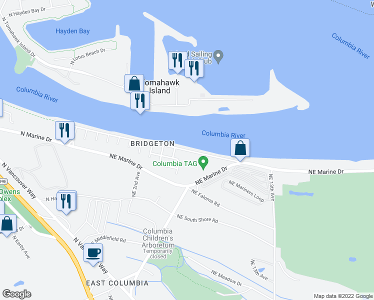 map of restaurants, bars, coffee shops, grocery stores, and more near 559 Northeast Bridgeton Road in Portland