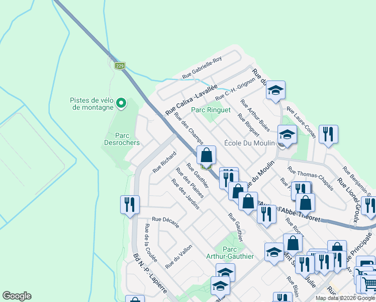 map of restaurants, bars, coffee shops, grocery stores, and more near 950 Montée Sainte-Julie in Sainte-Julie