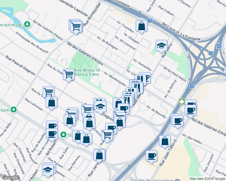 map of restaurants, bars, coffee shops, grocery stores, and more near 7031 Avenue Lionnaise in Montréal