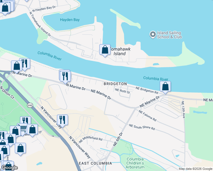 map of restaurants, bars, coffee shops, grocery stores, and more near 10901 Northeast 2nd Avenue in Portland