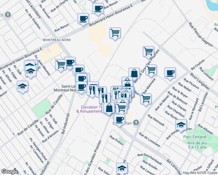 map of restaurants, bars, coffee shops, grocery stores, and more near in Montreal