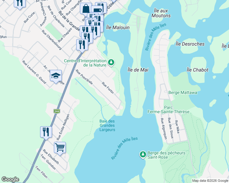 map of restaurants, bars, coffee shops, grocery stores, and more near 21 Rue Fortin in Boisbriand