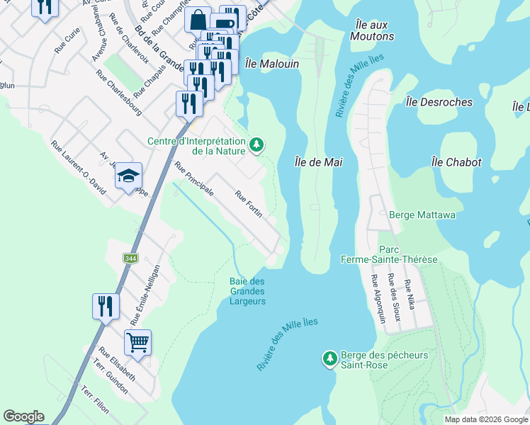 map of restaurants, bars, coffee shops, grocery stores, and more near 21 Rue Fortin in Boisbriand