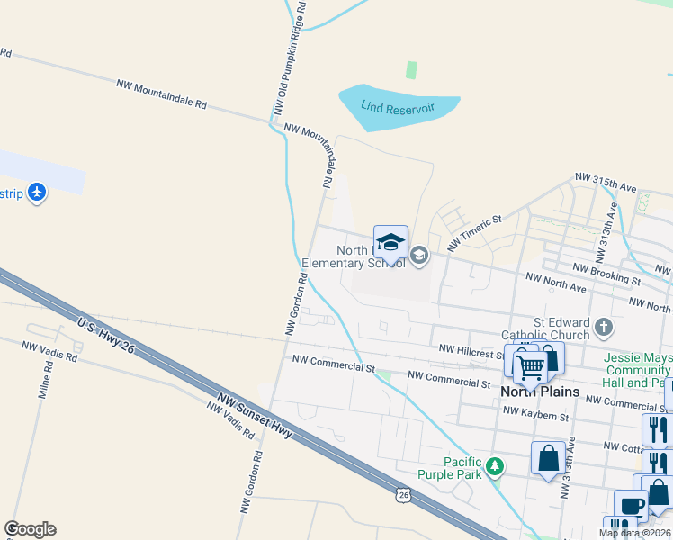 map of restaurants, bars, coffee shops, grocery stores, and more near 11401 Northwest 325th Avenue in North Plains