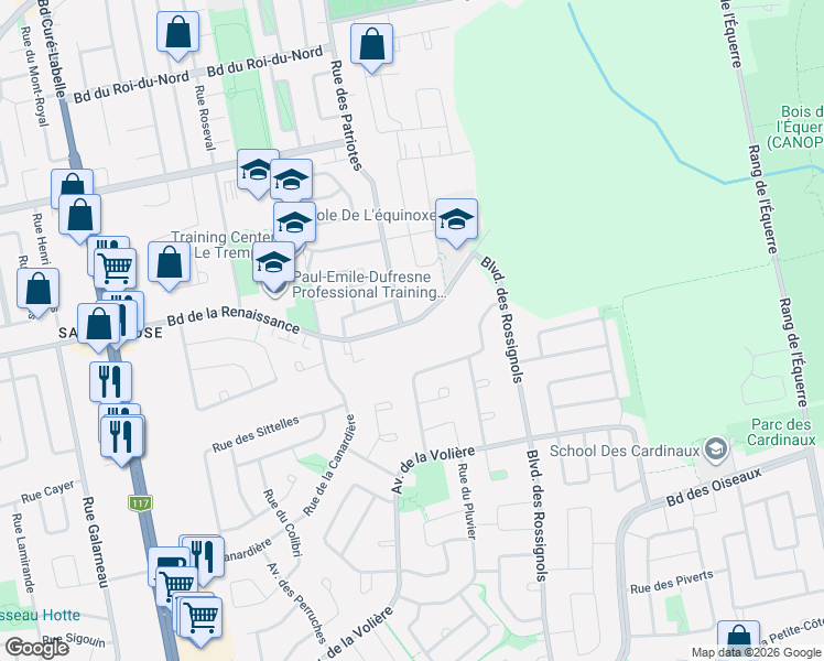 map of restaurants, bars, coffee shops, grocery stores, and more near 2840 Boulevard de la Renaissance in Laval