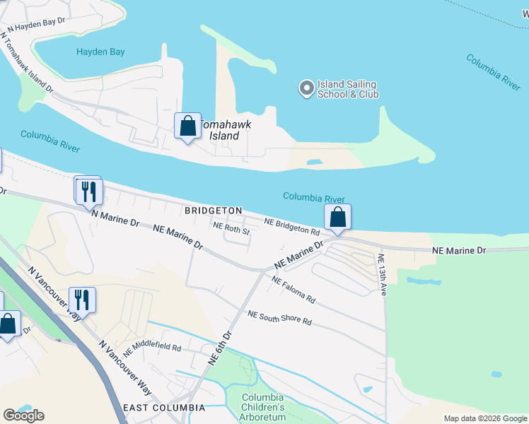 map of restaurants, bars, coffee shops, grocery stores, and more near 552 Northeast Bridgeton Road in Portland