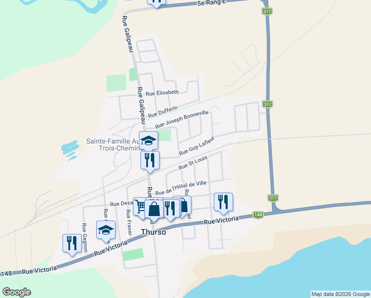 map of restaurants, bars, coffee shops, grocery stores, and more near 295 Rue Guy-Lafleur in Thurso