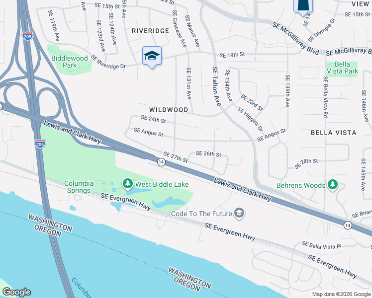 map of restaurants, bars, coffee shops, grocery stores, and more near 13107 Southeast 26th Street in Vancouver